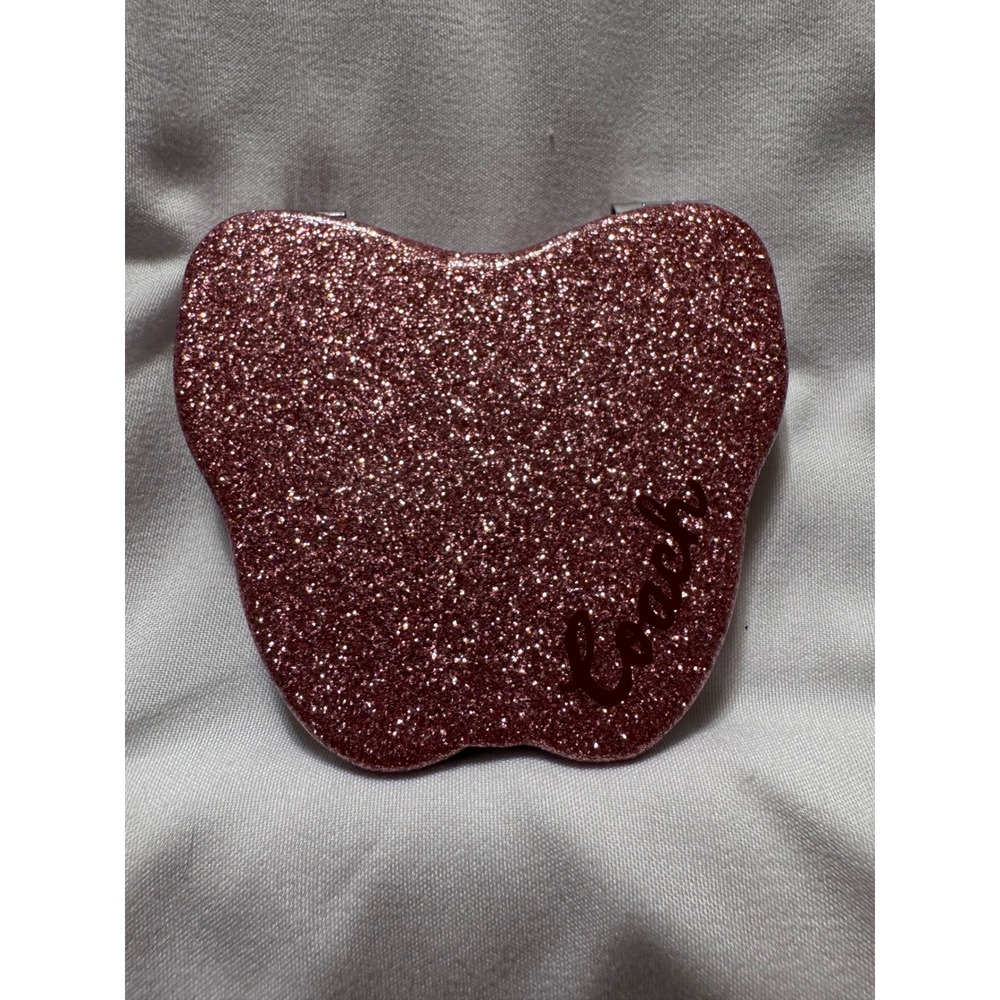 Coach Pink Glitter Butterfly Compact Mirror Double Sided Folding Makeup Mirror